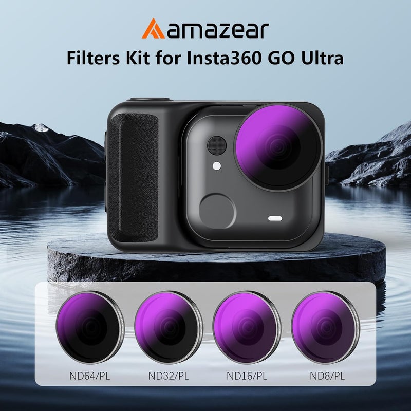 AMAZEAR ND/PL Filters Set for Insta360 GO Ultra Accessories (4 Pack), Insta 360 Go-Ultra Neutral Density & Polarization Lens Filter 2-in-1 Optical Glass, Screw-in Replace Original Lens - Image 2